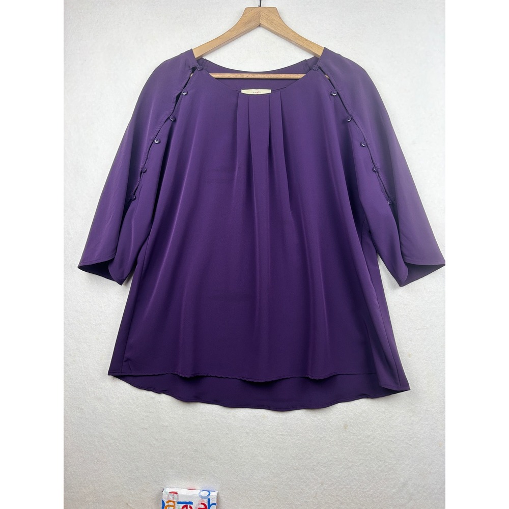 Lark & Ro Blouse Womens L‎ Pleated Neck Button Sleeve Minimalist